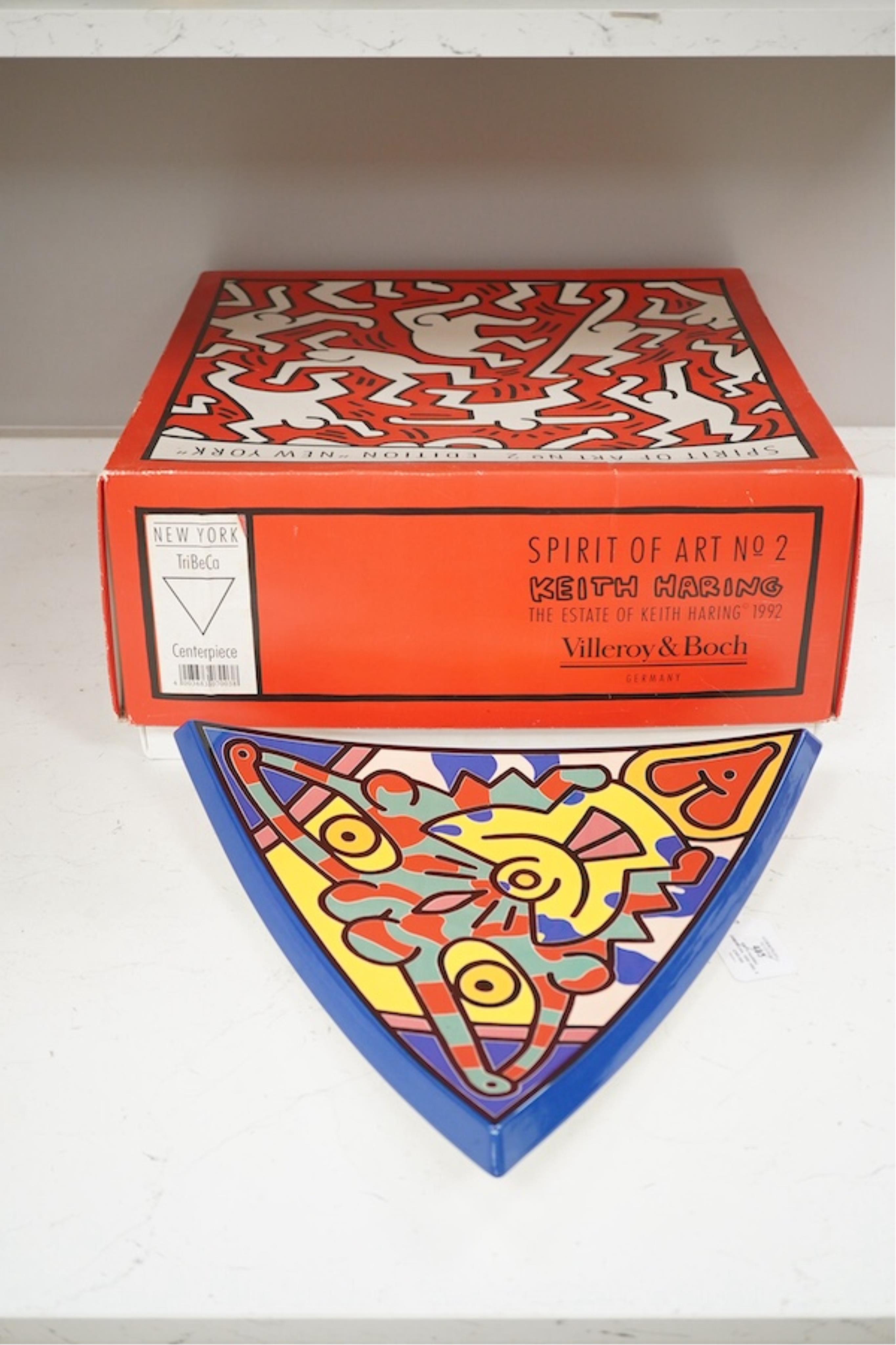 Keith Haring (American, 1958-1990), Spirit of Art No.2, Edition New York porcelain dish manufactured as a limited edition by Villeroy & Boch in 1992, numbered 427/750, 39cm wide. Condition - good